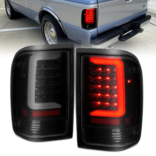 ANZO 1993-1997 Ford Ranger LED Tail Lights w/ Light Bar Black Housing Clear Lens