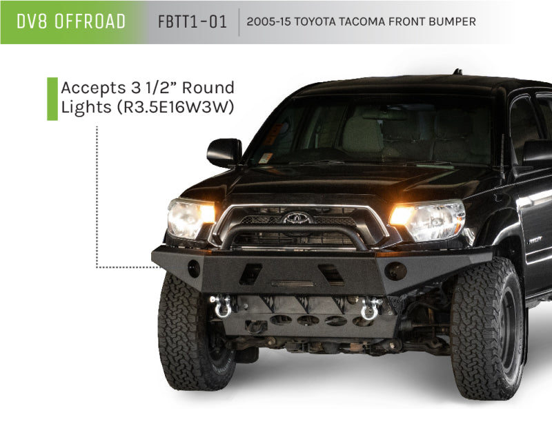 DV8 Offroad 05-15 Toyota Tacoma Front Bumper Winch Ready - Black Powdercoat
