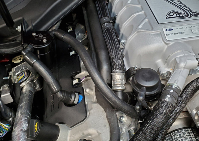 J&amp;L 2020-2021 Ford Mustang GT500 Passenger Side Oil Separator 3.0 - Black Anodized