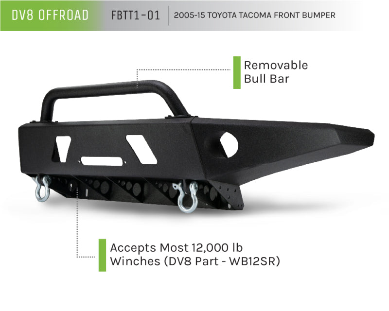 DV8 Offroad 05-15 Toyota Tacoma Front Bumper Winch Ready - Black Powdercoat