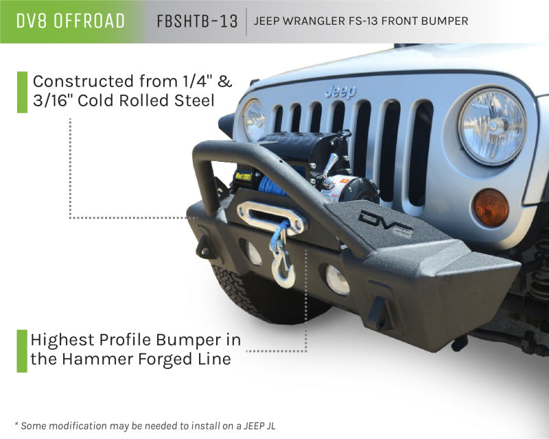 DV8 Offroad 07-18 Jeep Wrangler JK/JL FS-13 Steel Stubby Front Bumper w/ Fog Lights
