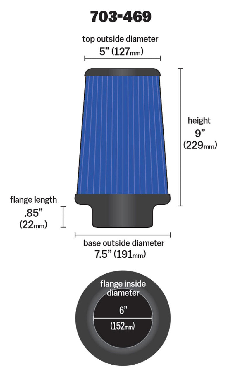 Airaid Universal Air Filter - Cone 6 x 7 1/4 x 5 x 9 - Blue SynthaMax