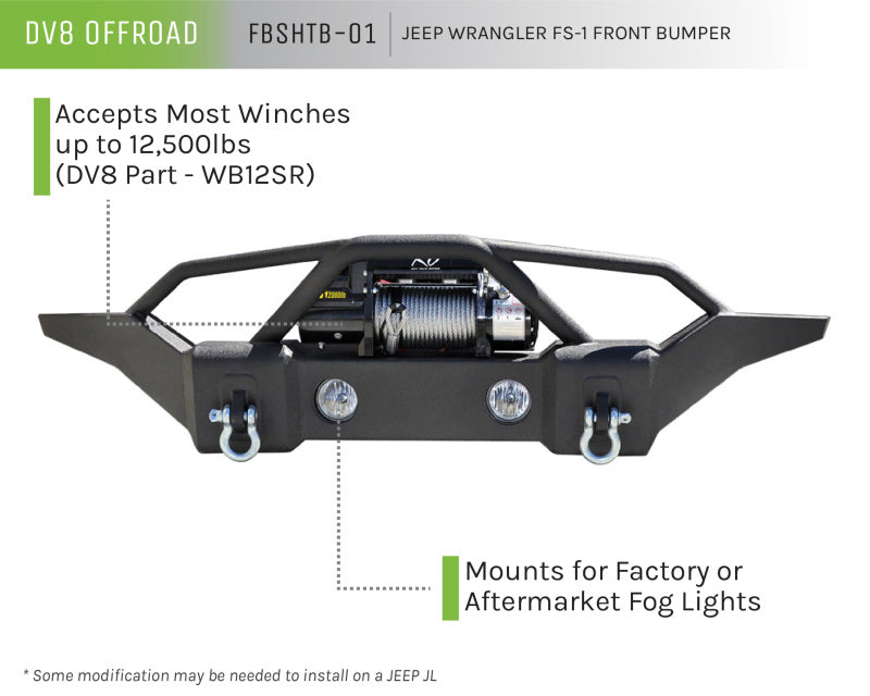 DV8 Offroad 07-18 Jeep Wrangler JK/JL FS-1 Full Length Steel Front Bumper